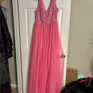 Pink Sequin V-Neck Gown